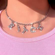 Alixuy-Colgante de cadena con diamantes de imitación para mujer y niña, gargantilla de eslabones de cristal, colgante con letras Punk 2024 - compra barato