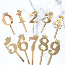 Adorno de números para pastel de feliz cumpleaños, adorno de acrílico dorado para cupcakes de boda, adornos de cumpleaños de 3,5x10cm 2024 - compra barato