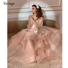 Verngo Elegant Blush Pink Organza A Line Prom Dresses Puff Long Sleeves Beads Off the Shoulder Ruffles Sexy 2021 Evening Gowns 2024 - buy cheap