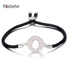 Neovivi White CZ Round Bead Hollow Hand Charm Bracelet Women DIY Red Black Rope Chain Bracelets Adjustable Jewelry Girl Gift Men 2024 - buy cheap