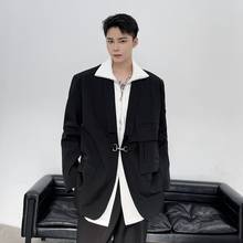 Men Metal Button Streetwear Trend Casual Loose Black White Suit Blazers Jacket Male Vintage Fashion Harajuku Suit Coat Blazer 2024 - buy cheap