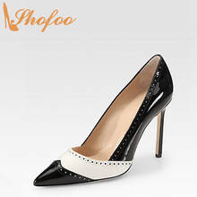 Black White  Pointed Toe Patent Leather Pumps Woman High Thin Heels Stilettos Large Size 11 15 Ladies Party Shoes Rivet Shofoo 2024 - buy cheap