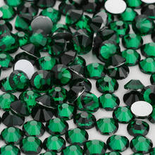 Strass de cristal verde escuro prateado traseira plana, strass sem adesivo para decoração de unha arte com parte traseira reta, cristal 2024 - compre barato
