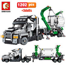 SEMBO-bloques de construcción de camión grande para niños, juguetes de bloques de ingeniería de ciudad, contenedor de marca eléctrica, vehículos, figuras de carro, 1202 Uds. 2024 - compra barato