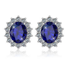 Sapphire Earrings Studs For Women Silver 925 Blue Stone Large Vintage Earrings Gemstone Zircon Oval Shape Viking Fine Jewelry 2024 - buy cheap