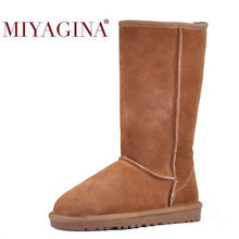 Miyagina 100% botas de neve de couro genuíno das mulheres superior alta qualidade austrália botas de inverno para as mulheres quentes botas mujer 2024 - compre barato