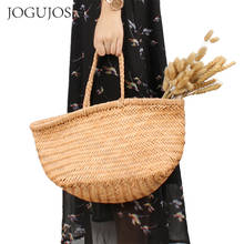 JOGUJOS Women Fashion Rattan Woven Handbag Luxury Brand Straw Bags Travel Large Capacity Totes Bag Female Beach Wicker Baskets 2024 - buy cheap