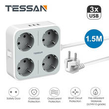 TESSAN Mountable EU Power Strip with 4 Outlets 3 USB Ports and 1.5M Extension Cord Desktop Multi Outlets EU Plug Socket 5ft Wire 2024 - buy cheap
