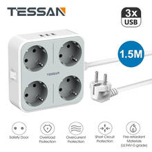 TESSAN-regleta Europea montable con 4 tomas, 3 puertos USB y cable de extensión de 1,5 M, para escritorio, cable de 5 pies 2024 - compra barato