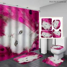 Loverly занавеска для ванной с изображением кошки, крышка для унитаза, коврик для ванной, 4 шт., водонепроницаемая занавеска для душа, противоскользящий ковер для ванной комнаты 2024 - купить недорого