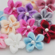 40pcs U pick Velet Ribbon Flower Bauhinia W/pearl Appliques Wedding E25 2024 - buy cheap