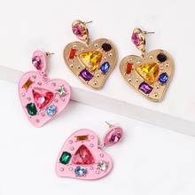 New Cute Creative Pink Earrings Geometric Wild Heart Rhinestone Earrings Retro Temperament Stud Earrings For Women Jewelry 2024 - buy cheap