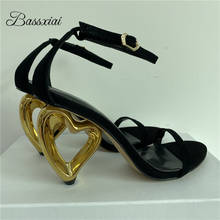 Sandalias con tacón único en forma de corazón para Mujer, calzado de lujo de ante con una correa, tacones de fiesta 2024 - compra barato