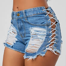 Sexy Women Denim Shorts Summer Lace Up Bandage Short Black Blue High Waist Ripped Short Casual Jeans Tassel Hotpants Hollow Out 2024 - buy cheap