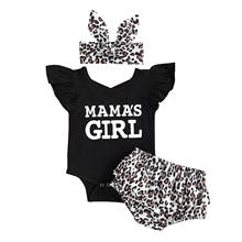 2021 0-18M MAMA GIRL Baby Clothing Summer Outfits Ruffle Sleeve Letter Print Romper+Leopard Bloomers+Headband Cute Infant 3pcs 2024 - buy cheap
