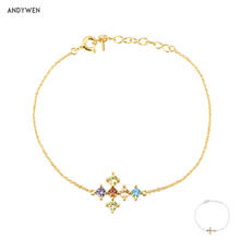 Andywen 925 prata esterlina colorido zircão cruz pulseira corrente ajustável feminino europeu luxo jóias para festa de casamento presente 2024 - compre barato