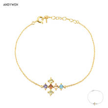 ANDYWEN 925 Sterling Silver Colorful Zircon Cross Bracelet Adjustable Chain Women European Luxury Jewelry For Party Wedding Gift 2024 - buy cheap