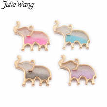 Julie Wang 10 Uds epoxi elefante de dibujos animados encantos de aleación de oro tono Animal colgante, collar, pulsera, joyería de 2024 - compra barato