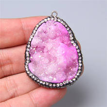 Pingente de pedra de cristal rosa natural, pingente agat drusa, pedra natural de cura, pingente de colar, fabricação de jóias 2024 - compre barato