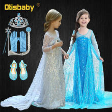 Vestido de princesa Elsa para fiesta de cumpleaños, vestidos azules de manga larga con lentejuelas de cola larga, elegantes vestidos de baile 2024 - compra barato