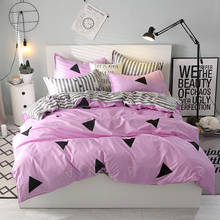 Ropa De Cama Single Full Size AB Side Geometric Bedding Set Pink+stripe Bedroom Princess Bed For Girl Duvet Cover Set Cotton New 2024 - buy cheap