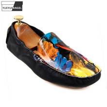 Summer Mens Graffiti Printed Slip On Loafers Cowhide Real Leather Moccasin Gommino Driving Shoe Casual Breathable Party Shoes 2024 - buy cheap