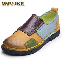 Mvvestão sapatos femininos de couro legítimo, loafers femininos cores mistas casuais e confortáveis 2024 - compre barato