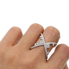 2021 nova moda prata cor x forma anel de design com pave sparking brilhante minúsculos cz cruz anéis para festa feminina delicada jóias 2024 - compre barato