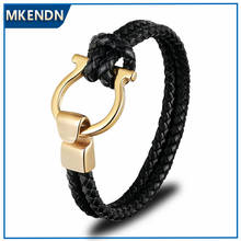 MKENDN-pulsera de cuero trenzado para hombre, joyería de alta calidad, de acero inoxidable, hebilla de anclaje, brazaletes de moda, color negro Punk 2024 - compra barato