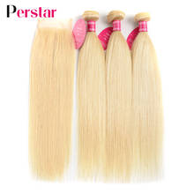 Perstar 613 Blonde Hair Bundles With Closure Brazilian Straight Hair Bundles With 4x4 Lace Closure 613 Blonde Human Hair Bundles 2024 - buy cheap