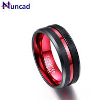 Anillo de acero de tungsteno, banda de boda auténtica con ranura única, interior, roja, 8mm de ancho, 100% 2024 - compra barato