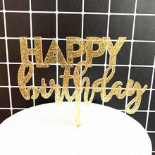 1 pc/espumante acrílico feliz aniversário bolo topper cartão criança festa de aniversário bolo topper sobremesa mesa inserção bolo bandeira decoração 2024 - compre barato