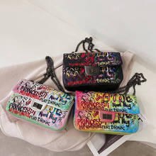 Designer de couro do plutônio das senhoras alta qualidade pequeno graffiti messenger bags casual corrente crossbody sacos para as mulheres 2024 - compre barato