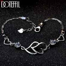 DOTEFFIL 925 Sterling Silver Double Heart Shape AAA Cubic Zircon Bracelet For Women Charm Fine Wedding Jewelry 2024 - buy cheap