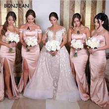 Wholesale Price Split Bridesmaid Dresses Off the Shouder Satin Sleeveless Mermaid Bridesmaid Dress For Wedding Party Outdoor 2024 - buy cheap