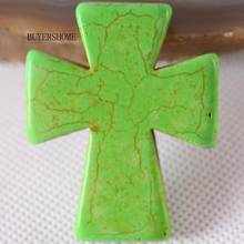 5Pcs Cross Necklace Pendant 50X40MM Natural Stone Green Howlite Beads Fashion Jewelry Gift For Men Women K034 2024 - buy cheap