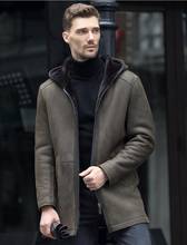 Original ecological fur one men's leather jacket Hooded large size genuine leather coat Men Winter long slim sheepskin jackets 2024 - buy cheap