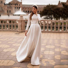 Smileven Elegant Soft Satin Wedding Dresses Long Sleeve A Line Illusion Back Bride Dress Wedding Gowns 2020 Vestido De Noiva 2024 - buy cheap