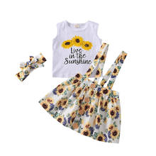 2021 Fashion Infant Kids Baby Girls Three Piece Set, Baby's Sunflower Print Lettering Vest Skirt Hair Band for Girls 2024 - buy cheap