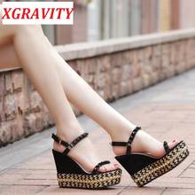 XGRAVITY Rivets Design Footwear High Heel Platform Wedge Sandals 2021 Elegant Princess Woman Summer Sexy Ladies Party Shoes A157 2024 - buy cheap