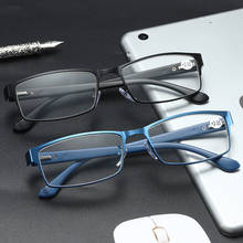 Новые модные мужские гибкие очки для чтения, сверхлегкие мужские лупы, бизнес синий и черный цвета, Пресбиопия, сплав, квадратный считыватель + 100 ~ 400 2024 - купить недорого