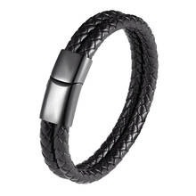 Pulseras trenzadas multicapa para hombre y mujer, brazalete de cuero genuino de doble capa, de acero inoxidable, joyería 2024 - compra barato