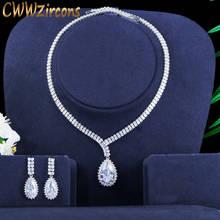 CWWZircons-Conjunto de collar y pendientes de boda para mujer, joyería muy brillante, blanco, gran circón, ICO de agua, vestido de fiesta nupcial, T437 2024 - compra barato