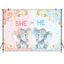 Elephant Gender Reveal Backdrop Pink or Blue Flowers Decorations Photography Background She or He Elephant Party Banner Backdrop 2024 - buy cheap