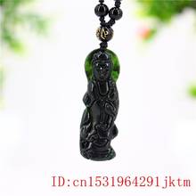 Jade Guanyin Pendant Natural Charm Gifts Fashion Necklace Black Green Amulet Carved Chinese Jewellery 2024 - buy cheap