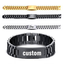 Customized Men's Bracelets Engraved Name Date Bracelet Stainless Steel Wrist Link Thick Jewelry Male Gift 2024 - buy cheap