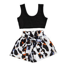 New Kids Baby Girls Fashion 2-piece Outfit Set Sleeveless Tops+Leopard Shorts Set for Children Girls 2024 - buy cheap