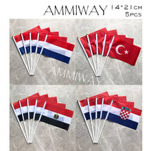 Ammiway bandeiras redondas 14x21cm 5pçs, holanda, turquia, países mãosos acenando mão, bandeira do egito, croácia, com mastro de bandeira de plástico 2024 - compre barato