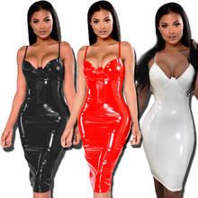 4XL 5XL 6XL Plus Size Dress 2020 Sexy Winter PVC Wet Look Leather Dresses Women Red Black Knee Length Zipper Black Club Dress 2024 - buy cheap