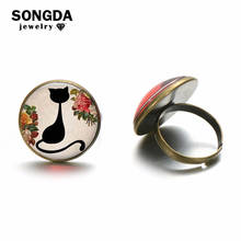 SONGDA-anillo con diseño de gato negro para mujer y niño, sortija ajustable con gema de Color bronce, estilo Retro, dibujos animados, artesanía a mano 2024 - compra barato